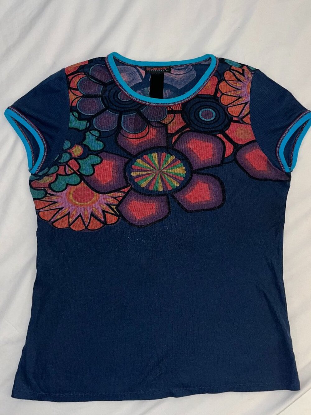 Custo Barcelona T-Shirt - Blue with Floral Graphics
